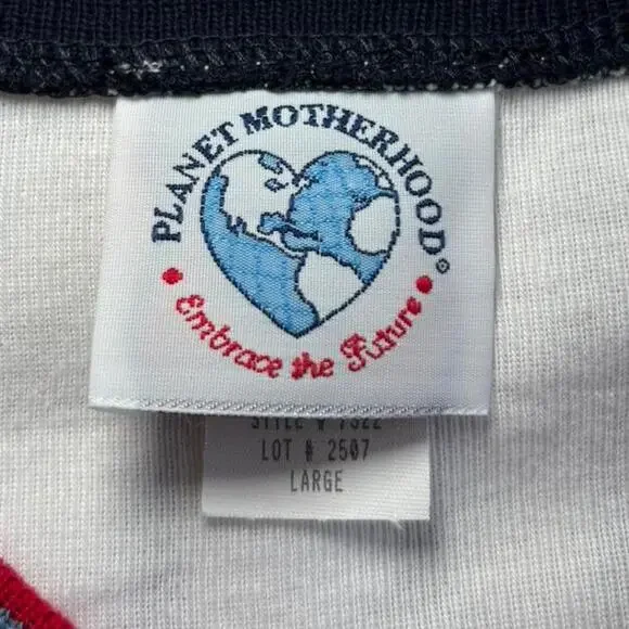 PLANET MOTHERHOOD Women Large White T-Shirt Striped Casual - Picture 2 of 8